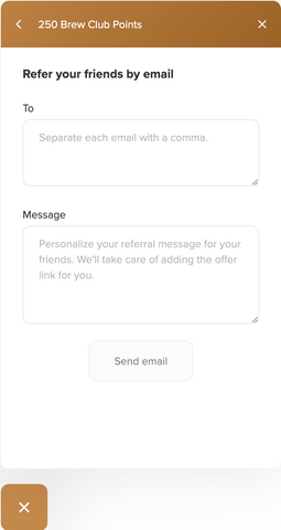 Brew Club Panel - Share referral link via email