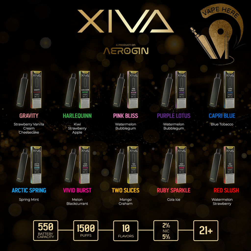 AEROGIN XIVA - 1500 PUFFS (20MG&50MG) DISPOSABLE VAPE UAE Dubai