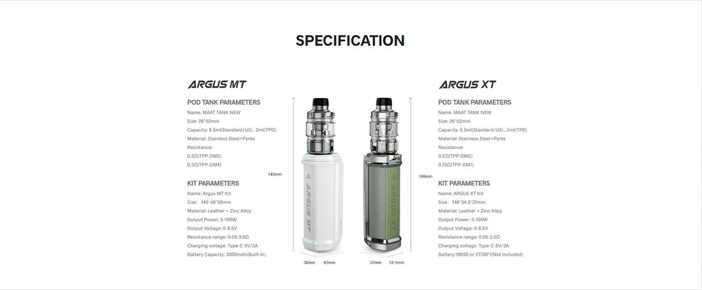 Argus MT & XT Specifications