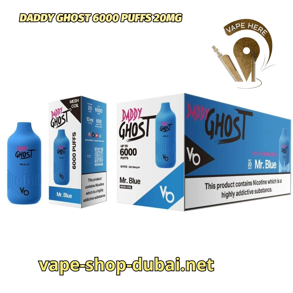 DADDY GHOST 6000 PUFFS 20MG DISPOSABLE VAPE BY VAPES BARS UAE Dubai