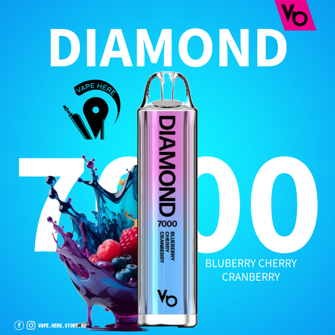 Diamond 7000 Puffs Disposable Vape 20mg by Vapes Bars Bluberry Cherry Cranberry UAE Abu Dhabi