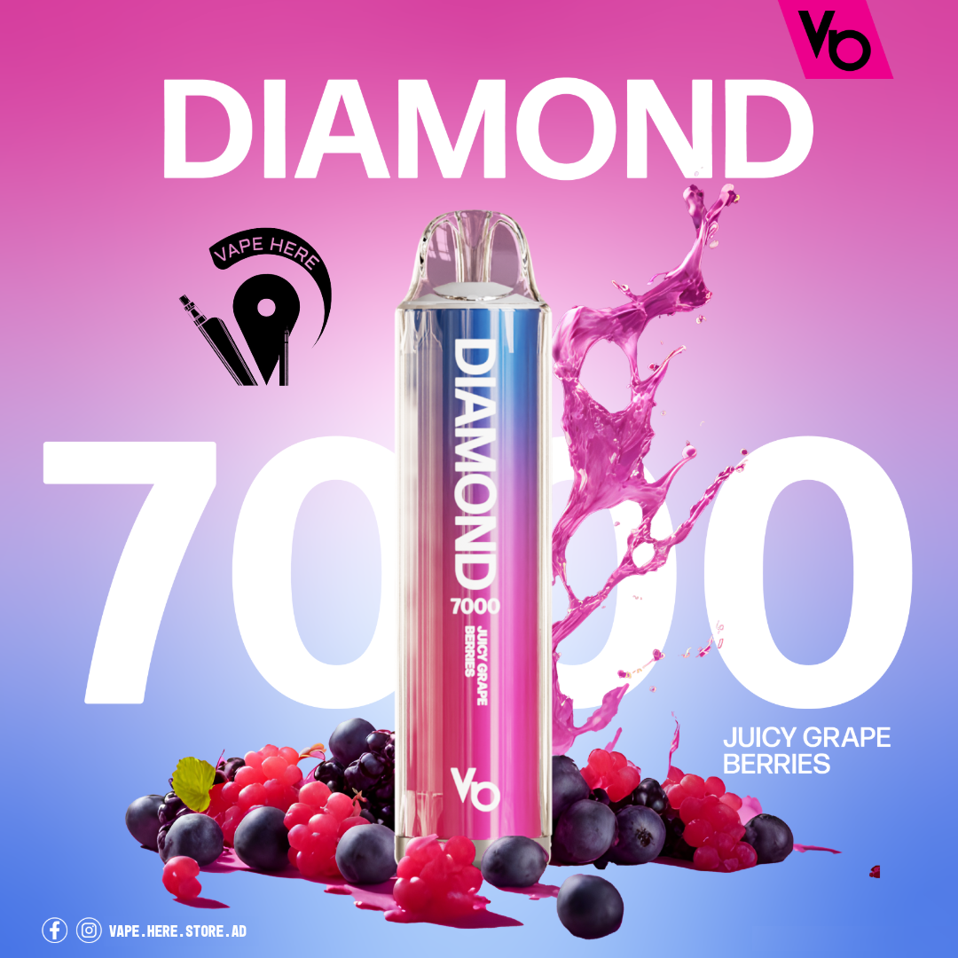 Diamond 7000 Puffs Disposable Vape 20mg by Vapes Bars Juicy Grape Berries UAE Dubai