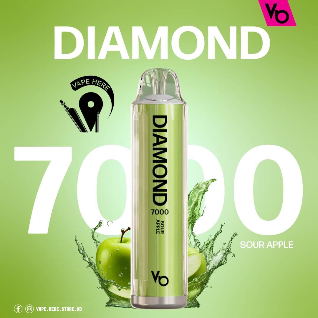 Diamond 7000 Puffs Disposable Vape 20mg by Vapes Bars Sour Apple UAE Abu Dhabi