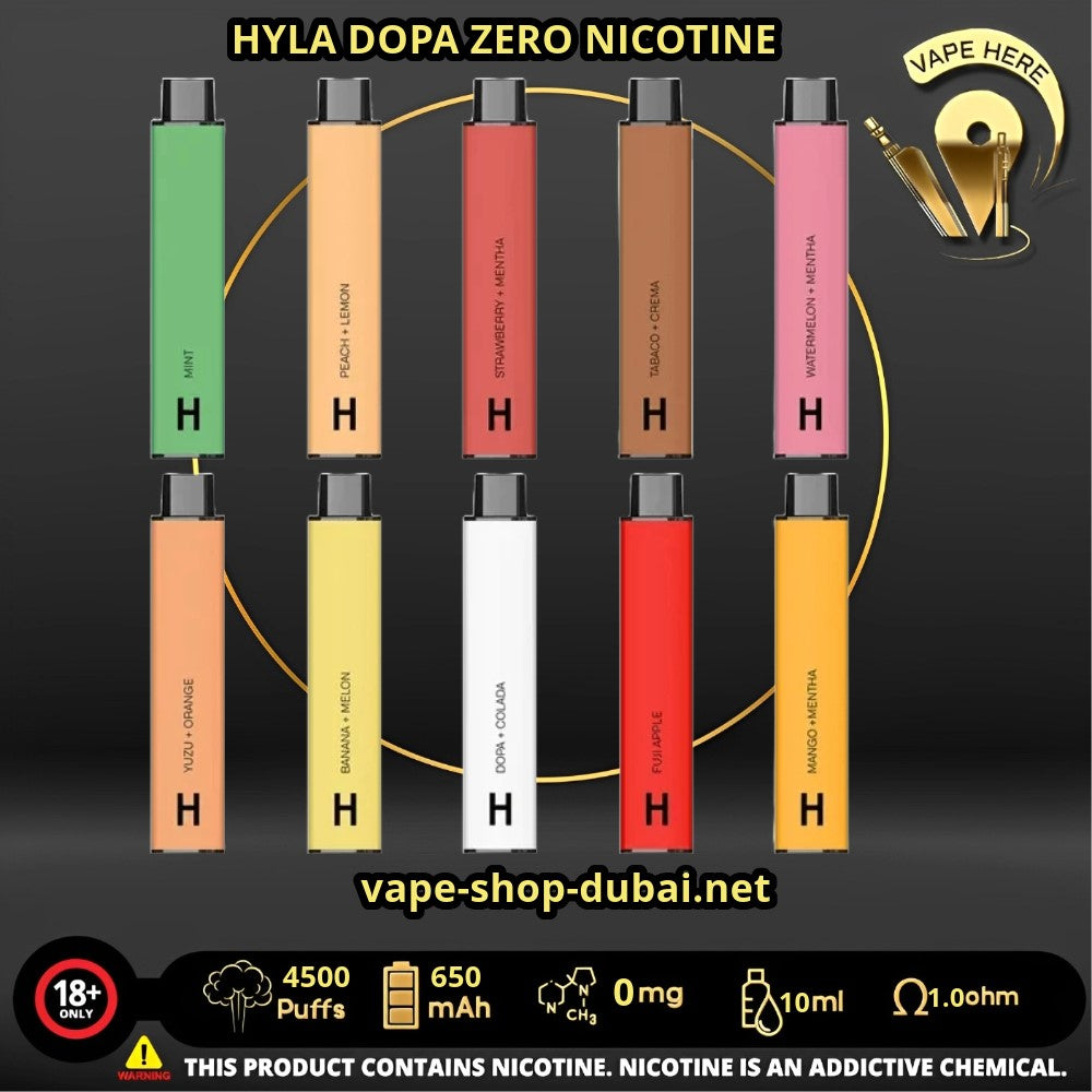HYLA DOPA ZERO 4500 PUFFS DISPOSABLE VAPE (Zero mg Nicotine) UAE Dubai