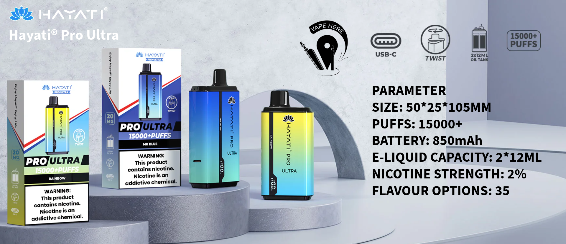 Hayati Pro Ultra 15000 Puffs Disposable Vape 20mg UAE Umm Al Quwain