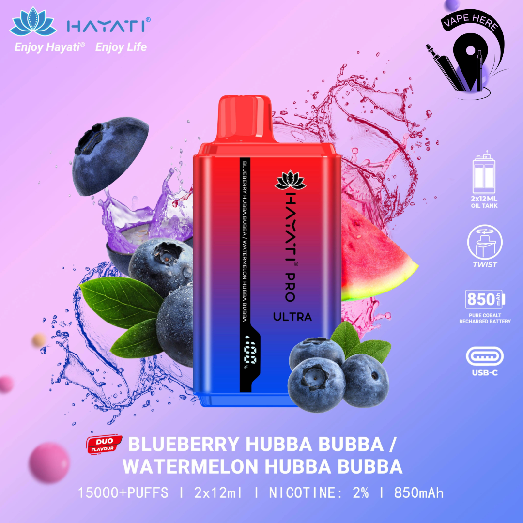 Hayati Pro Ultra 15000 Puffs Disposable Vape 20mg Blue Razz Cherry UAE Fujairah