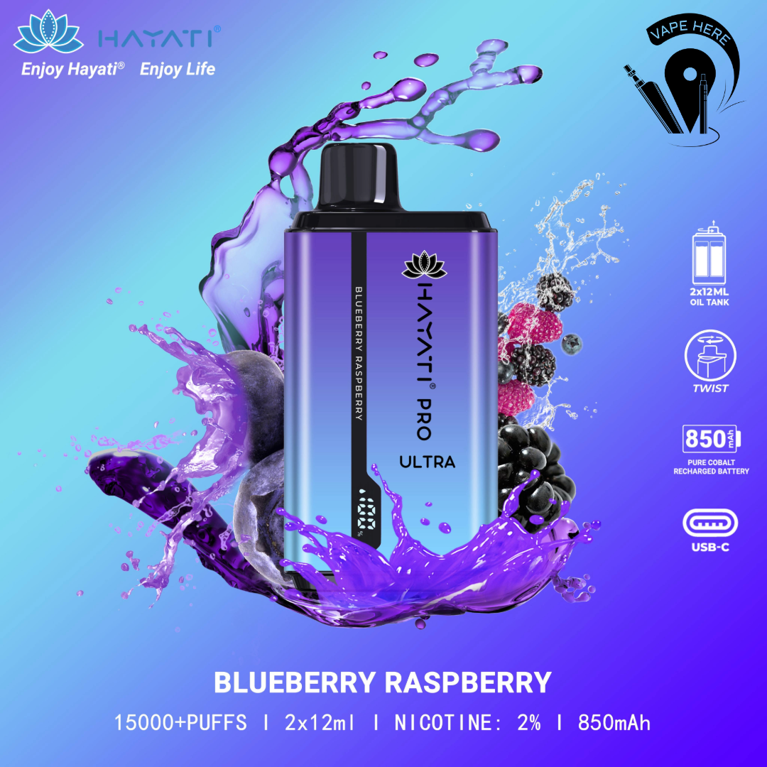 Hayati Pro Ultra 15000 Puffs Disposable Vape 20mg Blueberry Raspberry UAE Abu Dhabi