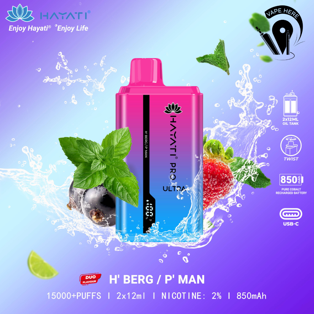 Hayati Pro Ultra 15000 Puffs Disposable Vape 20mg H'BERG P' MAN UAE Dubai