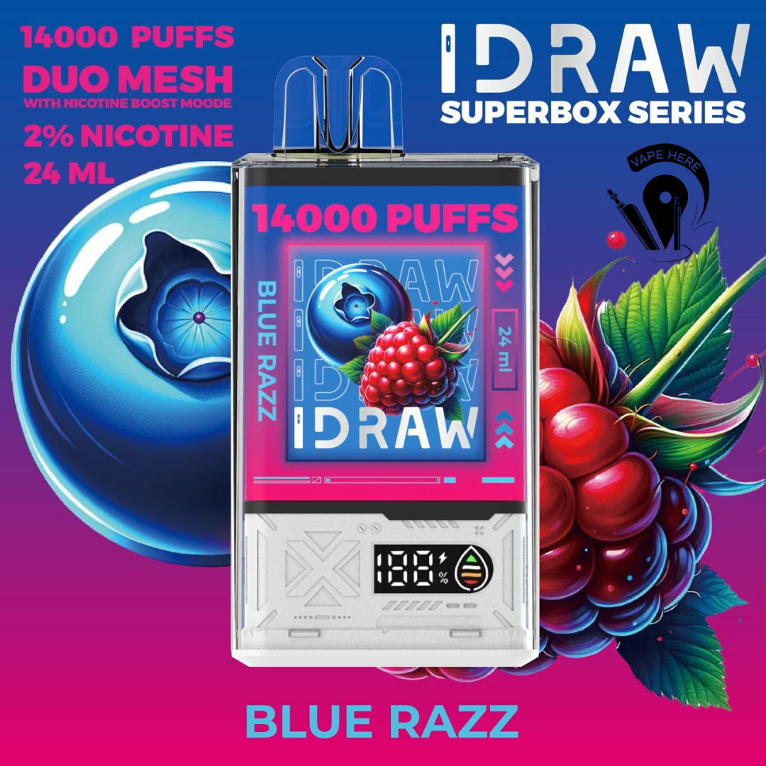 IDRAW SUPERBOX 14000 Puffs Disposable Vape Blue Razz UAE Al Ain