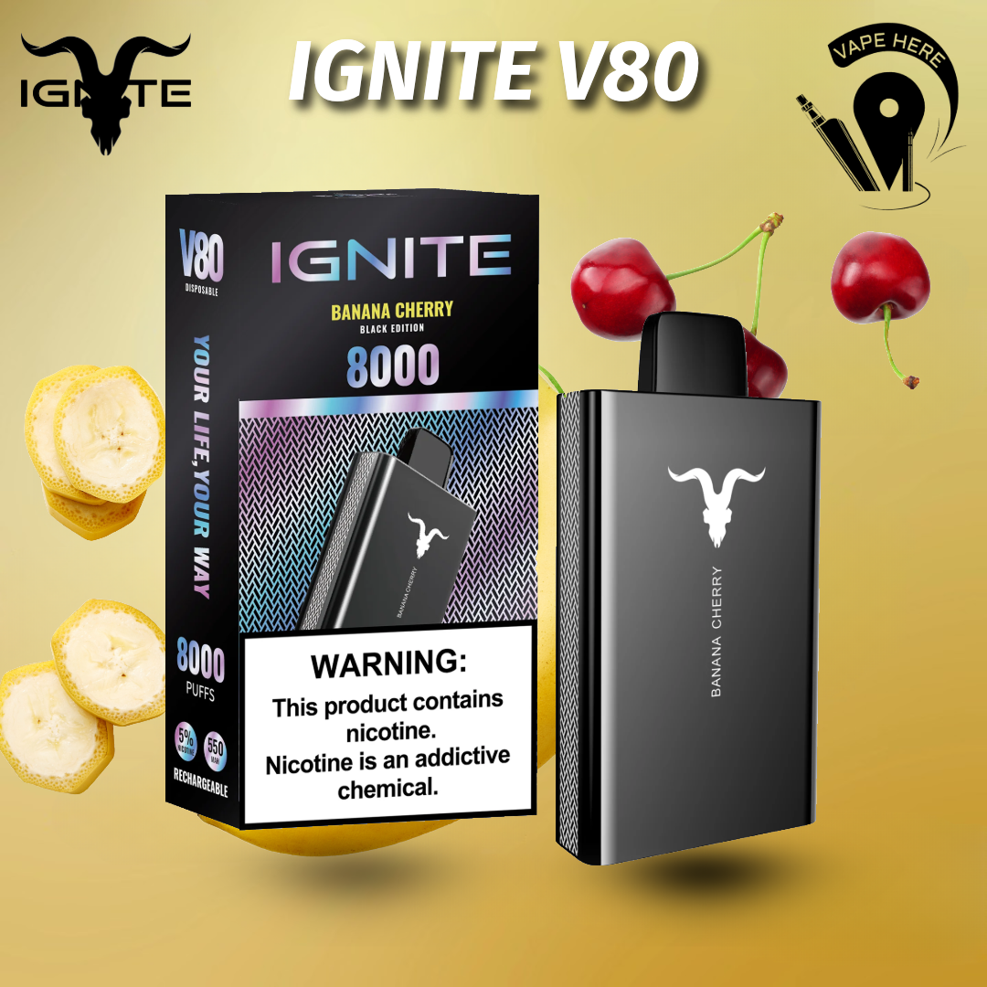 IGNITE V80 Disposable Vape 8000 PUFFS 50MG Banana Cherry UAE Ajman