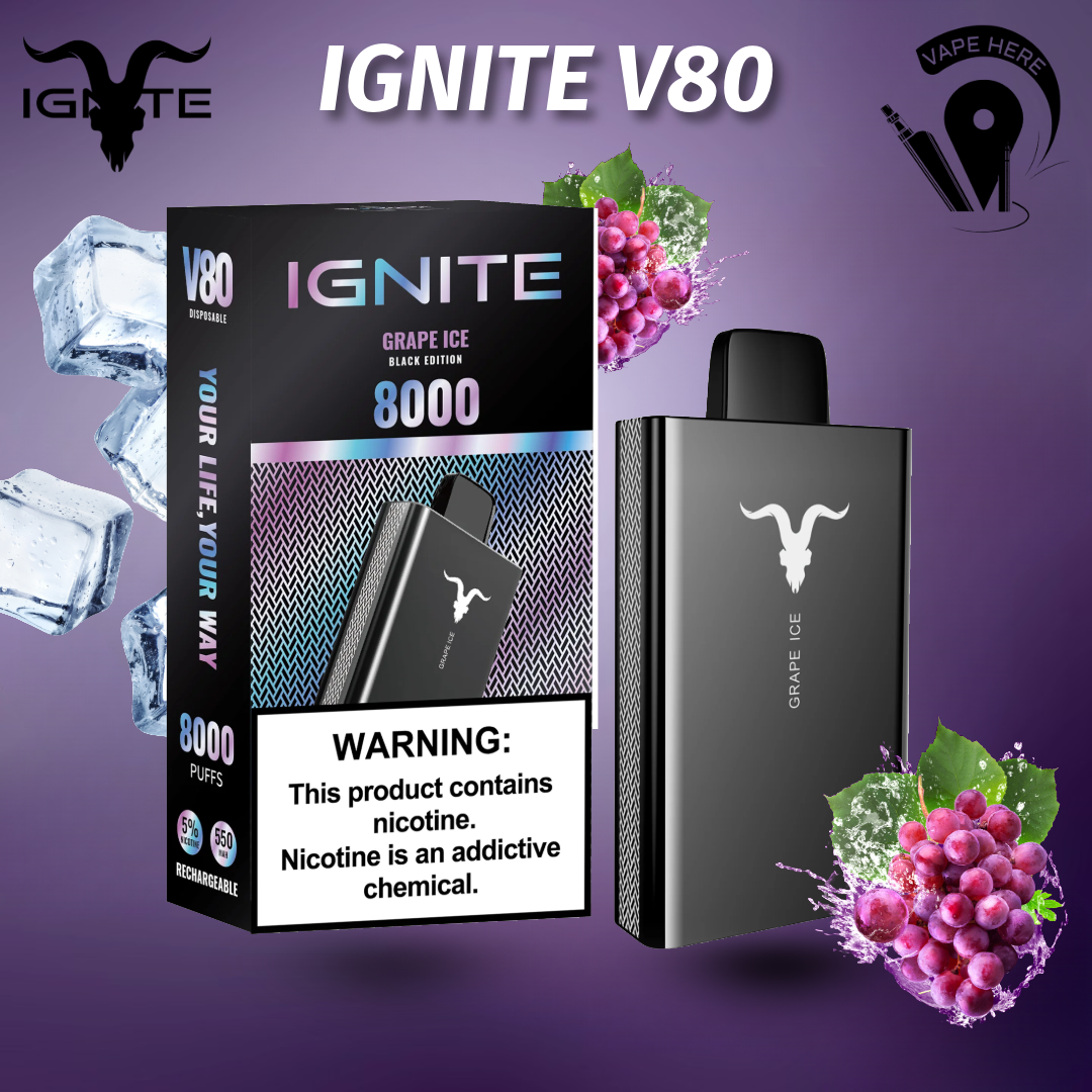 IGNITE V80 Disposable Vape 8000 PUFFS 50MG Grape Ice UAE Umm Al Quwain