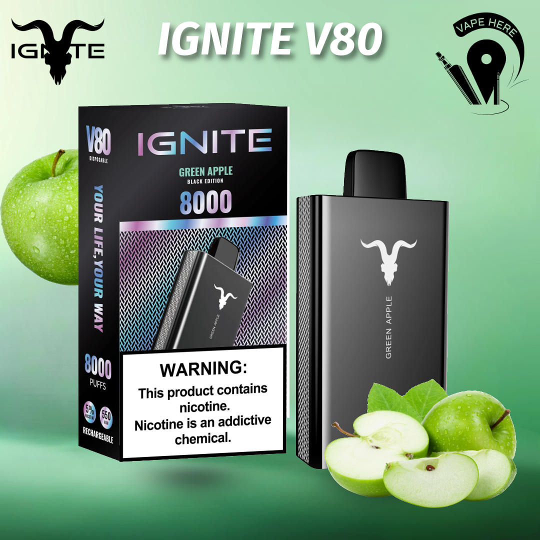 IGNITE V80 Disposable Vape 8000 PUFFS 50MG Green Apple UAE Abu Dhbai