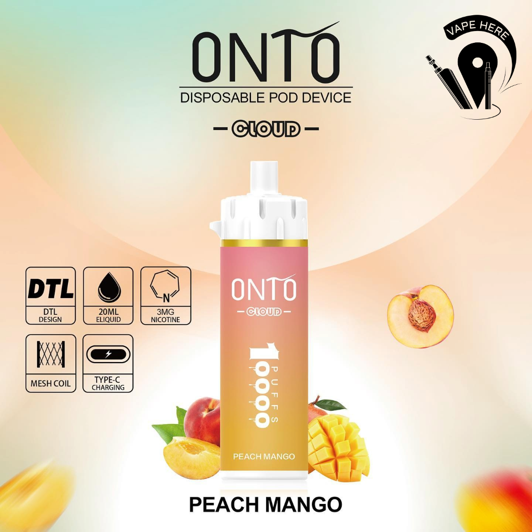 ONTO CLOUD DTL 10000 PUFFS Shisha Disposable Vape Peach Mango UAE Sharjah