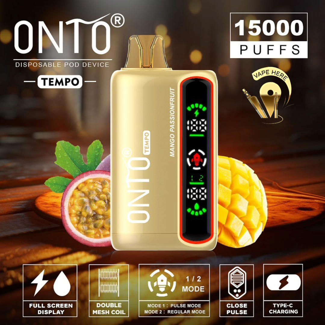 ONTO TEMPO 15000 Puffs Display Disposable Vape Mango Passionfruit UAE Ras Al Khaimah