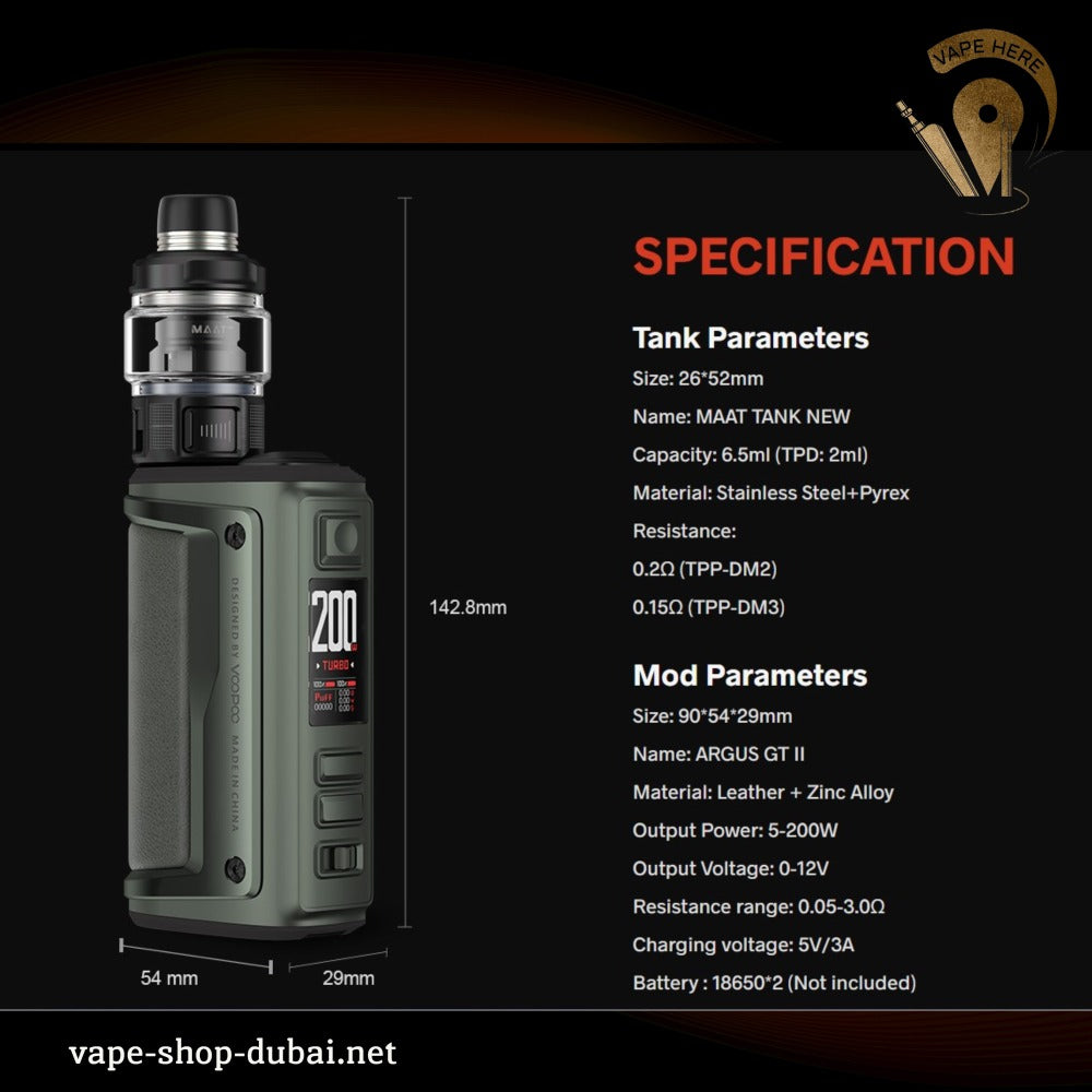 VOOPOO ARGUS GT2 200W Starter Kit with 6.5ml Maat Tank New UAE Abu Dhabi