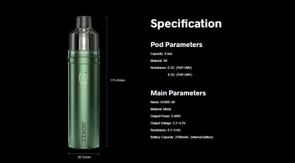 VOOPOO Doric 60 kit specifications
