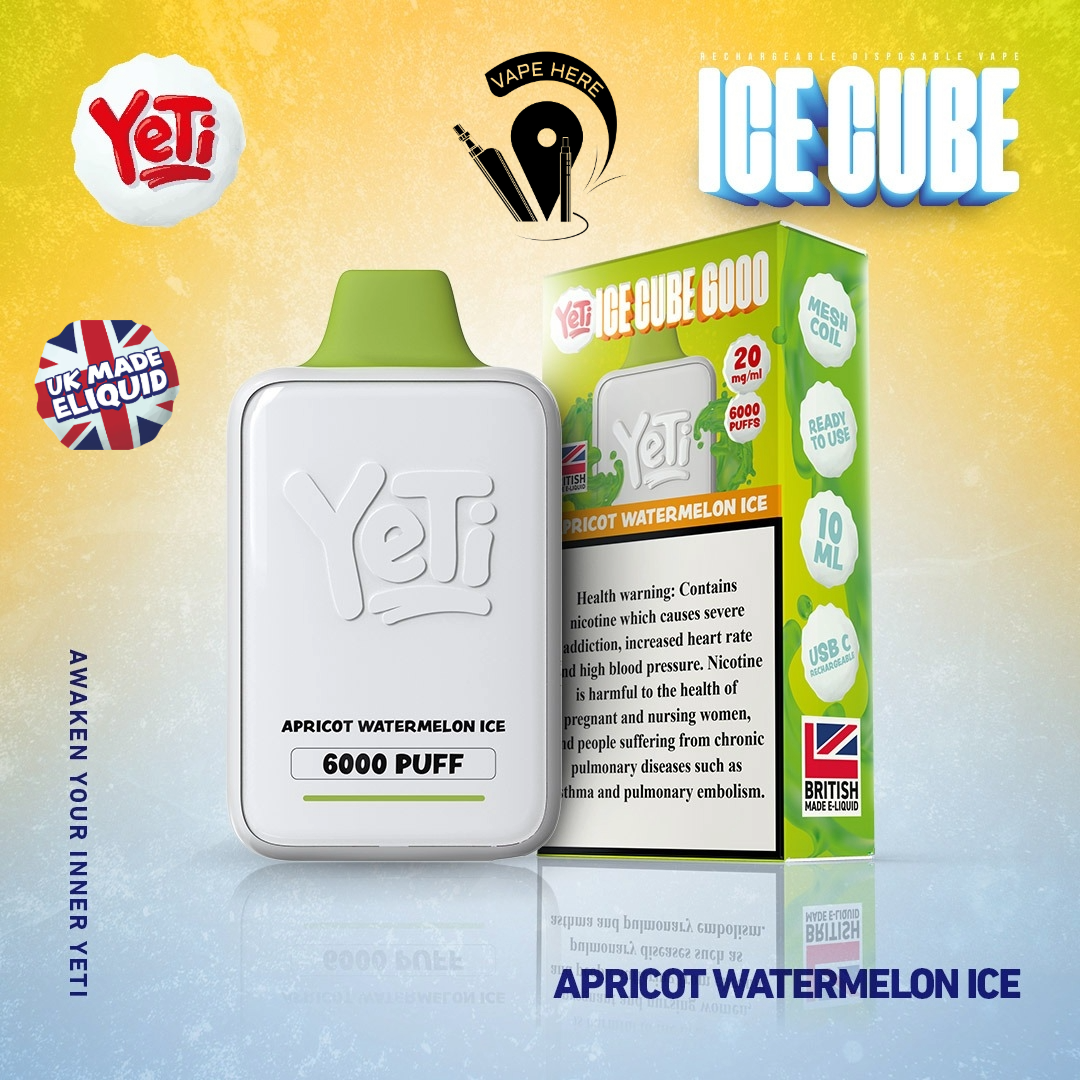 Yeti Ice Cube 6000 Puffs Disposable Vape 20mg Apricot Watermelon Ice UAE Fujairah