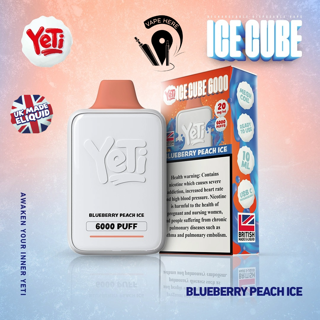 Yeti Ice Cube 6000 Puffs Disposable Vape 20mg Blueberry Peach Ice UAE Sharjah
