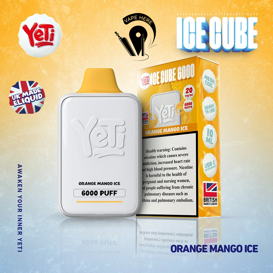 Yeti Ice Cube 6000 Puffs Disposable Vape 20mg Orange Mango Ice UAE Dubai