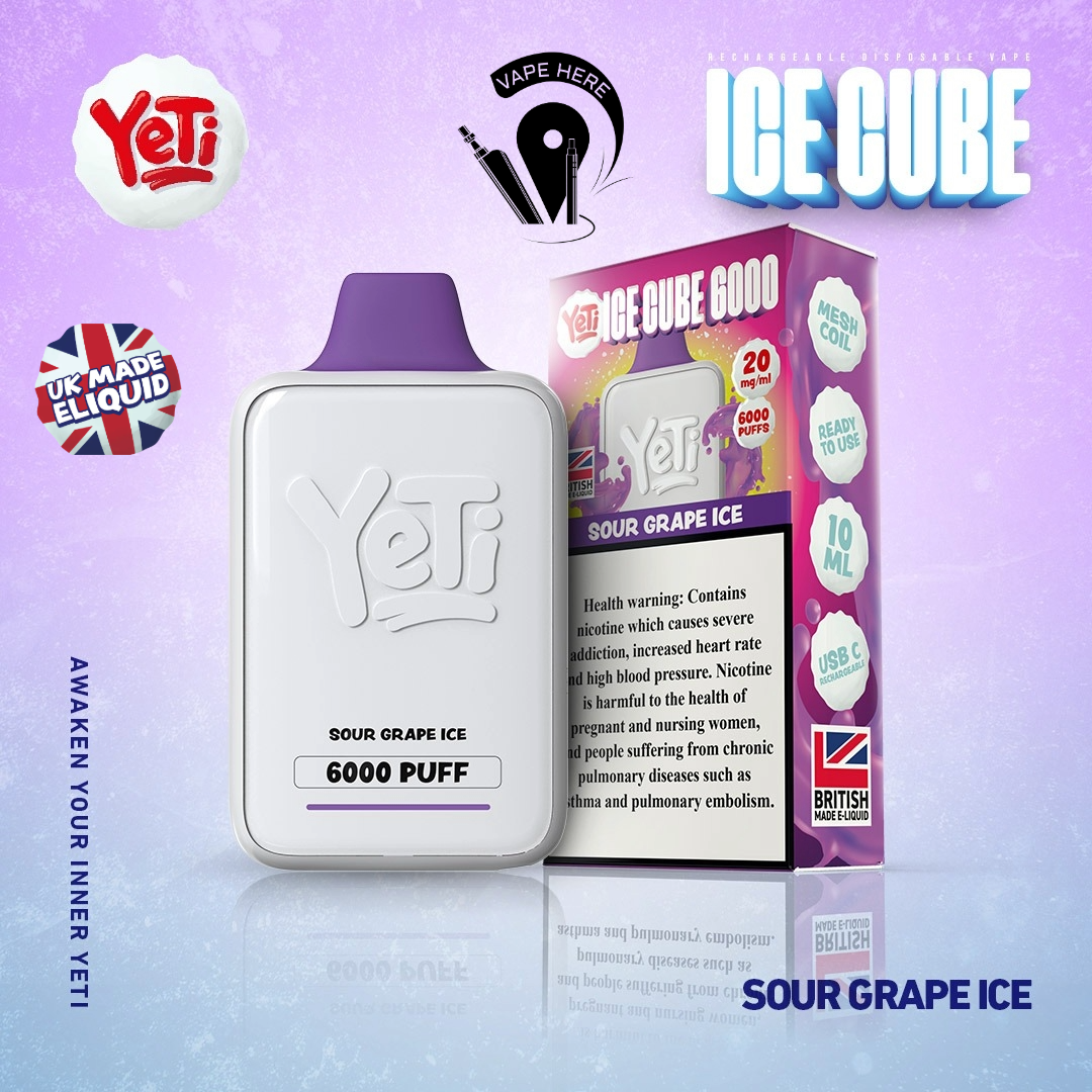 Yeti Ice Cube 6000 Puffs Disposable Vape 20mg Sour Grape Ice UAE Abu Dhabi