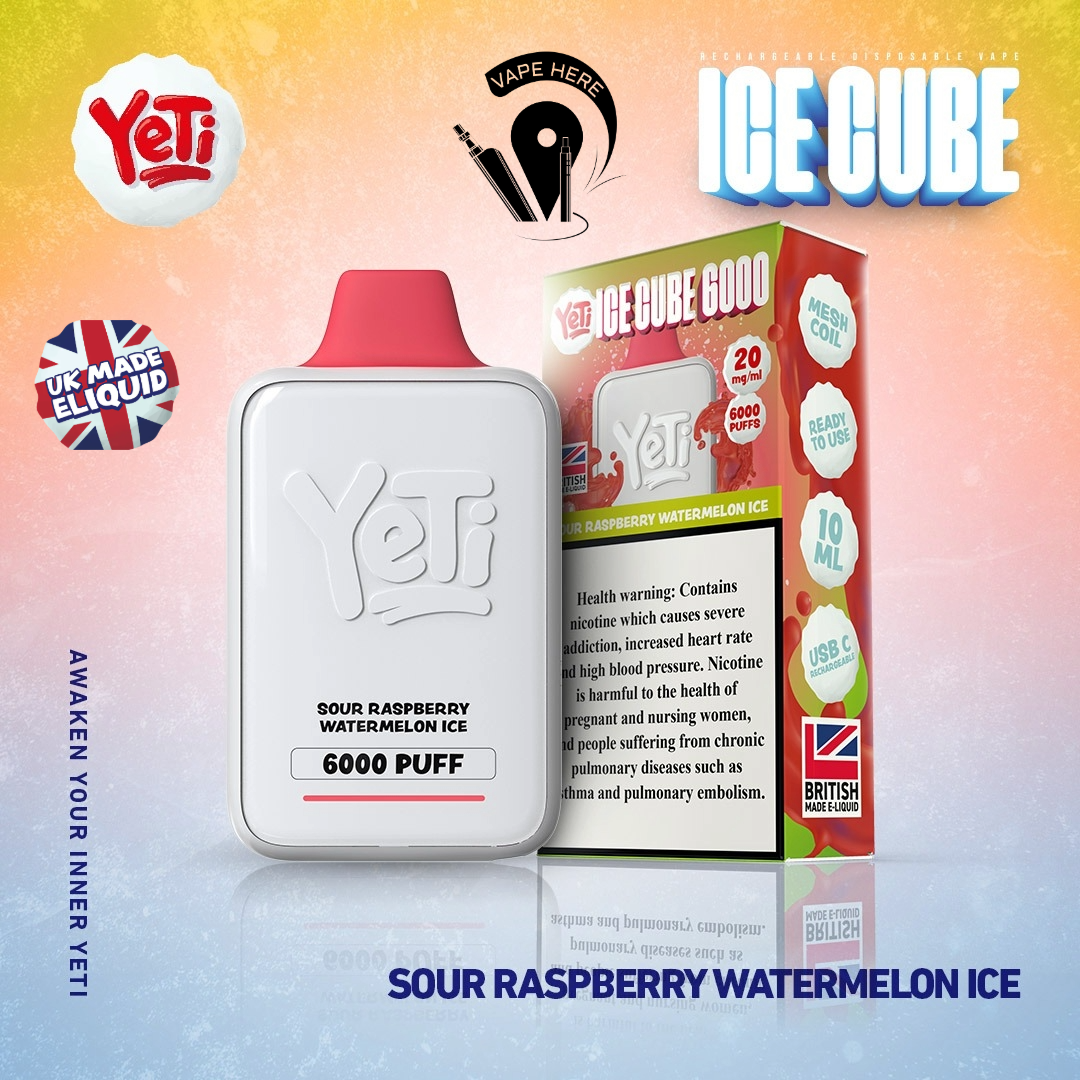 Yeti Ice Cube 6000 Puffs Disposable Vape 20mg Sour Raspberry Watermelon Ice UAE Ajman