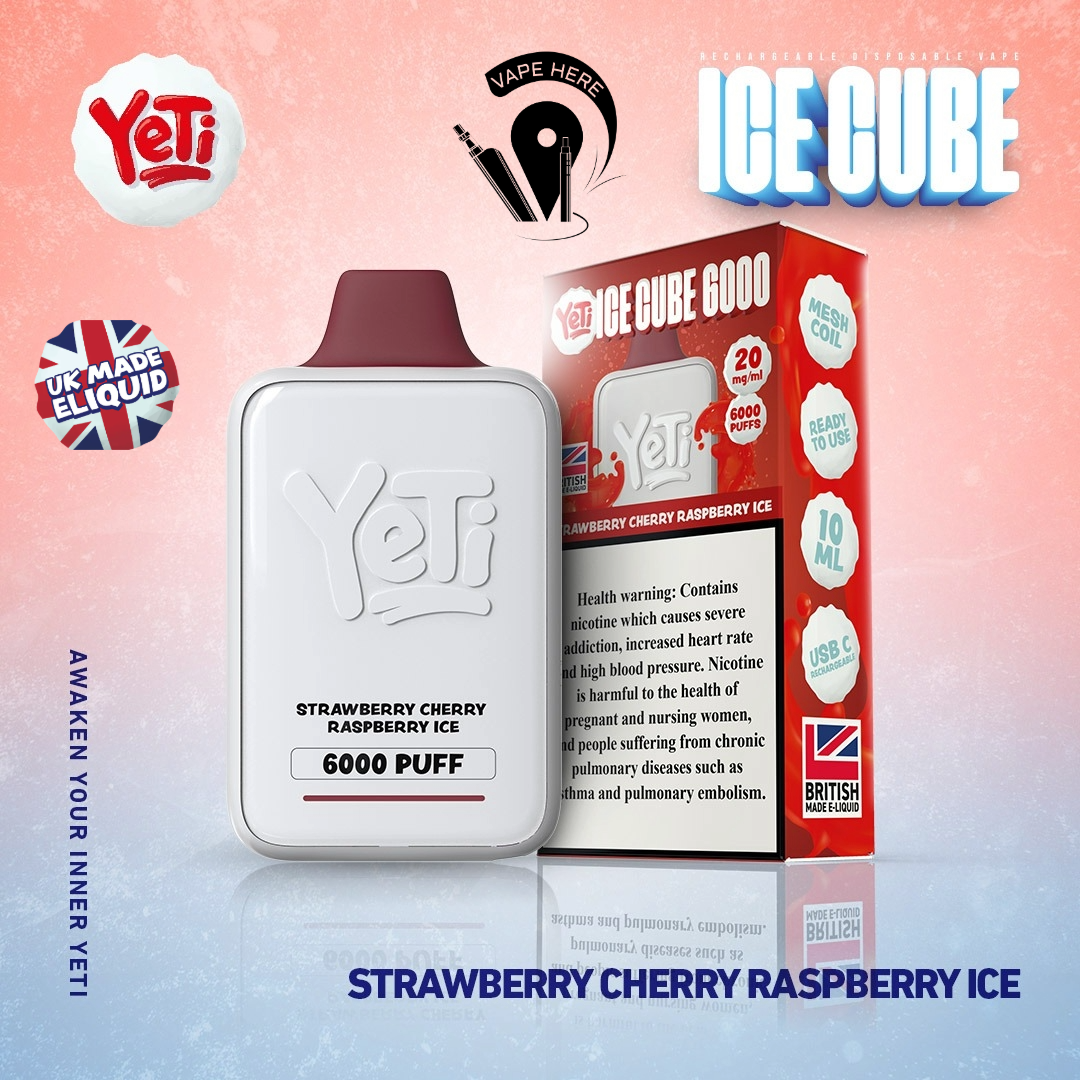 Yeti Ice Cube 6000 Puffs Disposable Vape 20mg Strawberry Cherry Raspberry Ice UAE Abu Dhabi