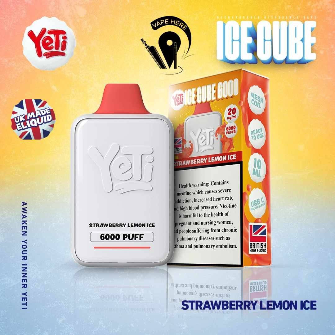 Yeti Ice Cube 6000 Puffs Disposable Vape 20mg Strawberry Lemon Ice UAE Umm Al Quwain
