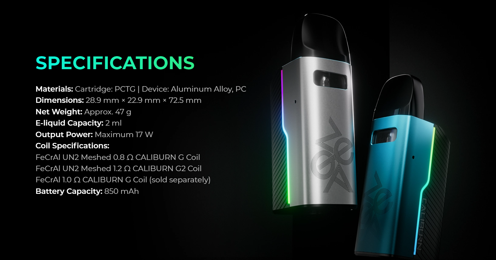 uwell caliburn GZ2 specifications 3 vape here store dubai uae abu dhabi