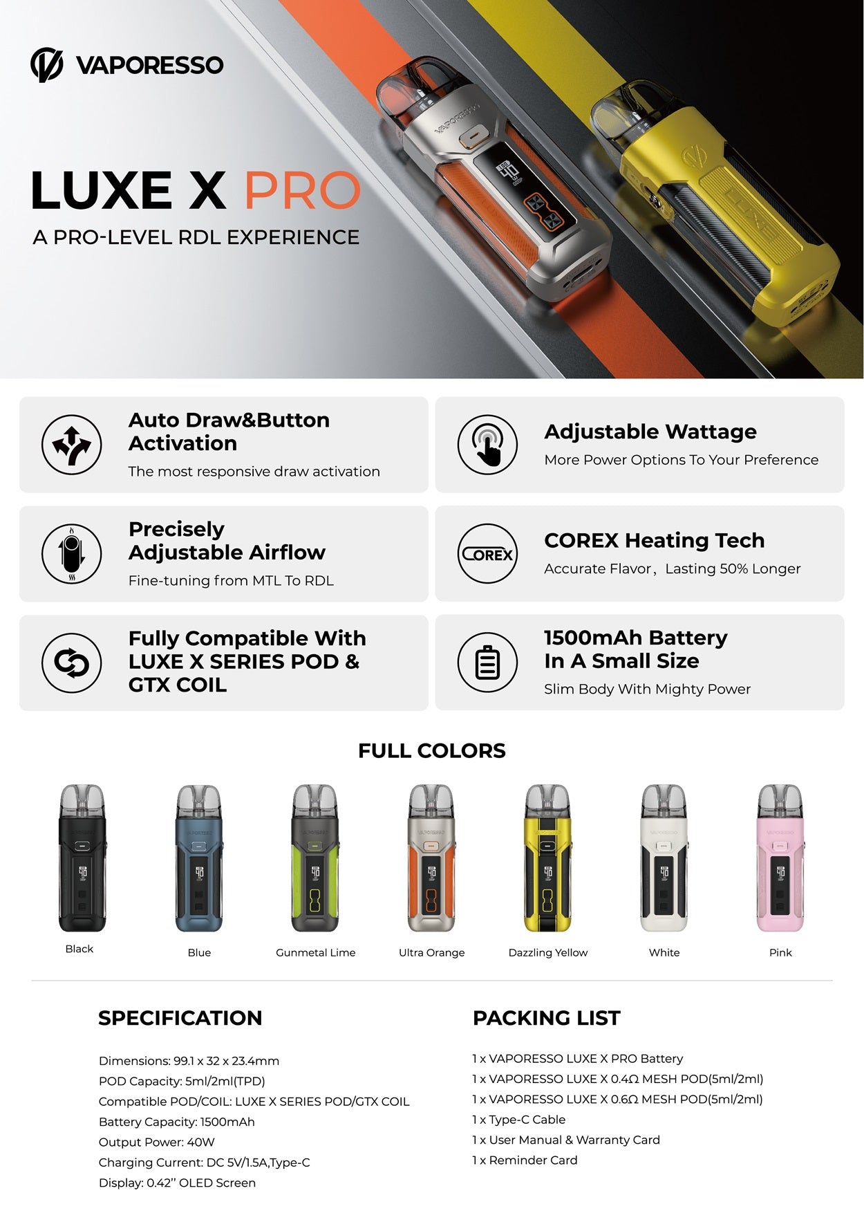 vaporesso luxe x pro kit Product Flyer