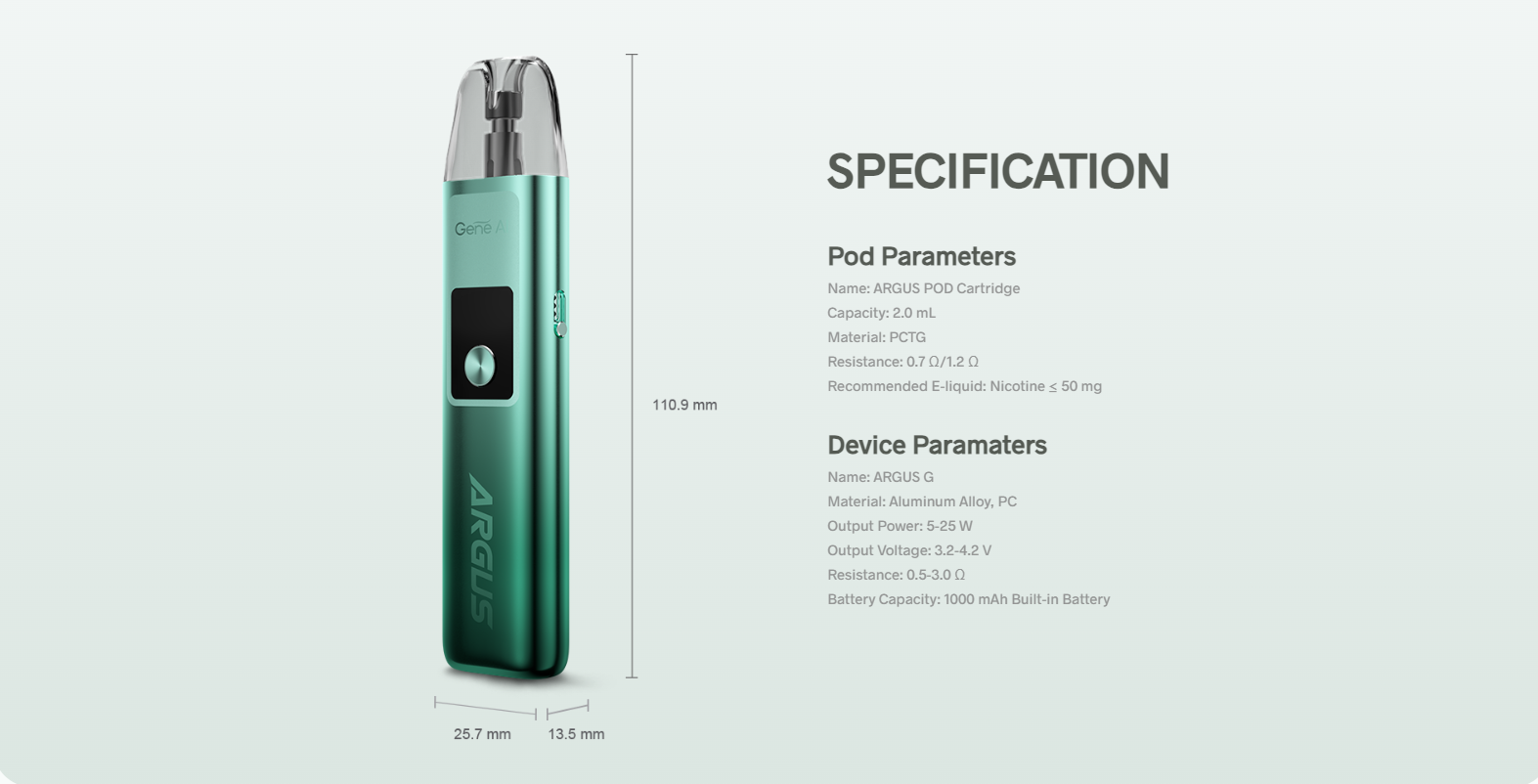 voopoo argus g specifications