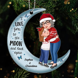 Grandma Grandkid Hugging Love To The Moon Christmas Gift For Grandson Granddaughter Personalized Acrylic Ornament - bigfamgift