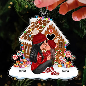 Grandma Mom Holding Kid Gingerbread House Personalized Acrylic Ornament - bigfamgift