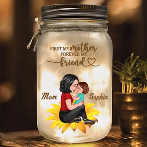Mom and Kid Sitting On Flower Personalized Custom Mason Jar Light - bigfamgift - Mason Jar String Lights