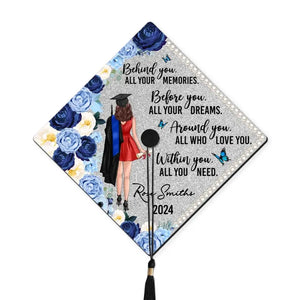 Behind You Flowers Senior Graduation Gift Personalized Printed Graduation Cap Topper (Not Real Glitter) - bigfamgift
