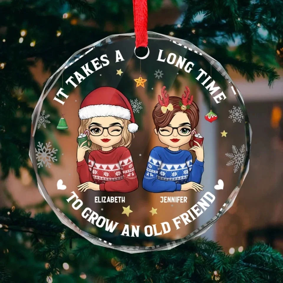 Let's Be Friends 'Til We're Old - Bestie Personalized Custom Circle Glass Ornament - Christmas Gift For Best Friends, BFF, Sisters