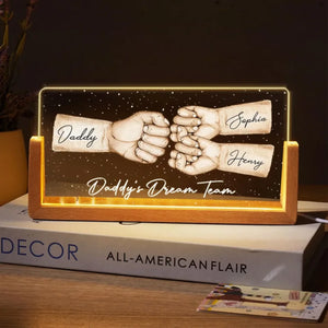 Daddy's Team Fist Bump Personalized U-Base Acrylic LED Night Light, Gift For Dad, Grandpa, Husband - bigfamgift