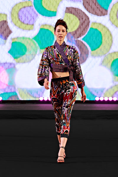 silhouette faux ikat uzbek leggings and wrap bangkok fashion show