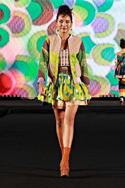 silhouette mini skirt bomber top crocheted green Bangkok fashion show