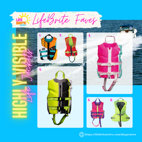 Highly visible life jacket options, infants, kids, toddlers, children, boating, boating safety, open water, PFD, life preserver, life vest, neon life jackets, neon, increased visibility