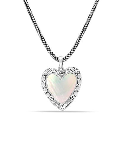Antique Mother Of Pearl Heart Pendant Necklace