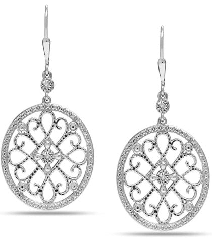 Diamond Openwork Round Lever Back Drop Earrings