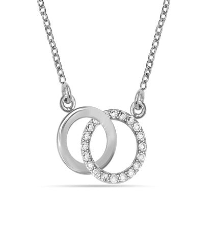 Silver Cubic Zirconia Interlocking Infinity Double Circle Pendant Necklace