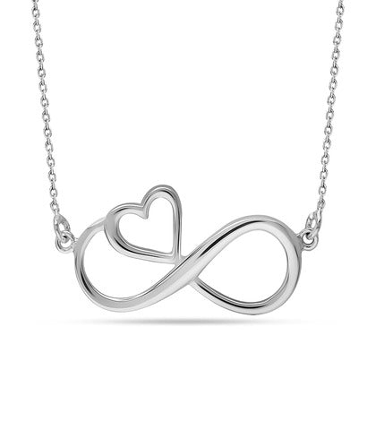 Silver Infinity Love Heart Shape Pendant Necklace