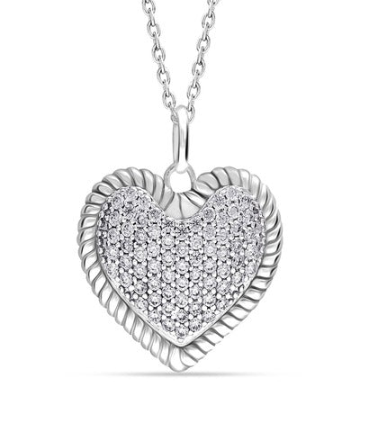 Silver CZ Pave Heart Pendant Necklace