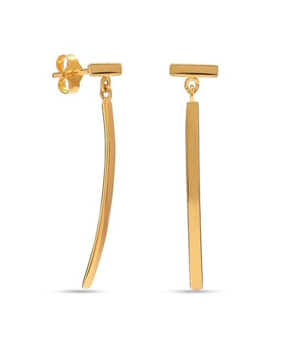 14K Gold Plated T Bar Stud Curved Vertical Drop Dangle Earrings