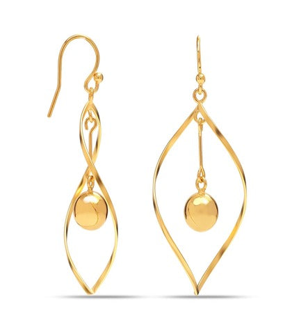 Gold Plated Twist Infinity Knot Hanging Ball Oval Drop Dangle Earrings
