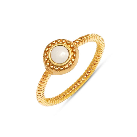 Gold Plated Beaded Textured Enameled Round and Square Ring