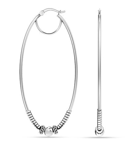 Sterling Silver Jewellery Oxidized Balinese Oval Click-Top LARGE Hoop Earrings