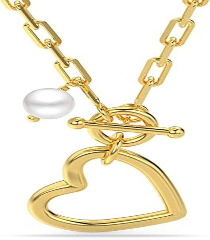 18K Gold-Plated Cultured Pearl Heart Pendant Necklace