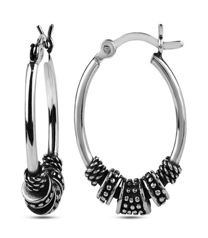 Sterling Silver Oxidized Tribal Hoop Earrings